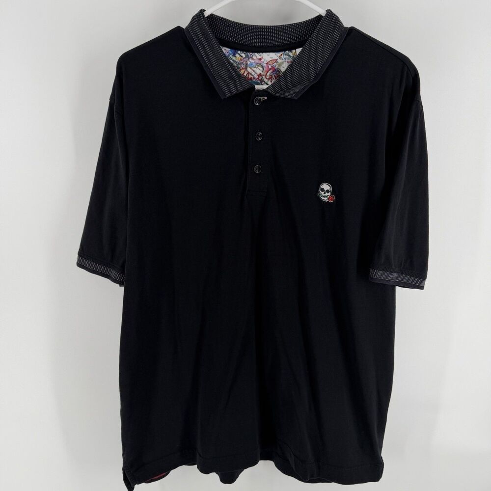 Robert Graham Short Sleeve Polo Shirt Men’s XL Black Skull Rose Skeleton - Picture 3 of 16